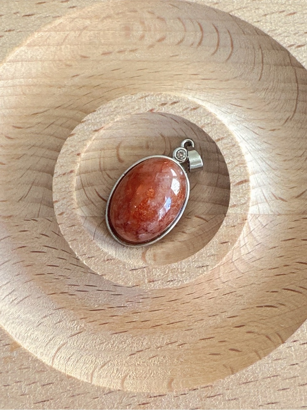Natural Strawberry Quartz Pendant Handmade Oval Crystal Charm Silver Tone